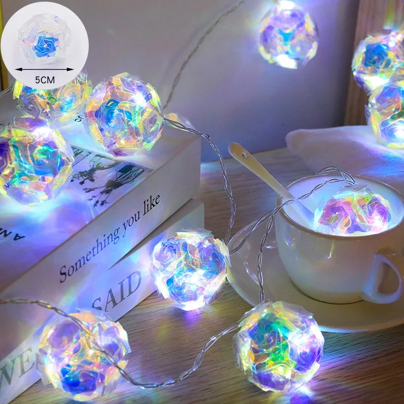 Laser Dream Rose Flower Balls Led String Lights Gar Christmas Decorations for Ho - £68.12 GBP