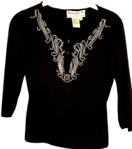 Small Petite Joseph A. Black Qu&#39;est-ce Quec&#39;est Silk? Crystal Embellished Top - £7.76 GBP