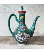 Handpainted Chinese Small Tea Pot Flowers Birds Green Red And Yellow Aus... - £8.18 GBP