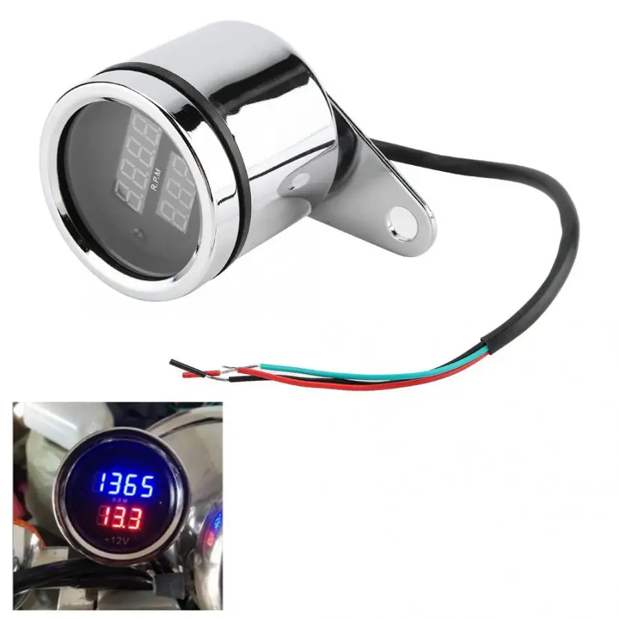 2 in 1 Motorcycle LED Digital Voltmeter Tachometer Gauge Metal Odometer - £11.32 GBP