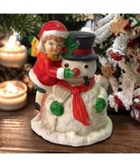 Vtg 87 Porcelain Bisque Girl &amp; Snowman Musical Wind-up Aldon Accessories  - €10,58 EUR