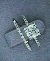 2.50CT Cuscino Diamanti Finti Matrimonio Ring Set 14K Placcato Oro Bianco - £137.16 GBP