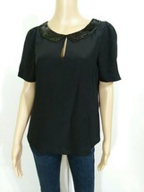 Massimo Dutti Women&#39;s Black  Short Sleeve blouse Sequined Detailed Collar Sz 32 - £23.64 GBP