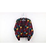 Vintage 90s Streetwear Boys Girls XL Rainbow Geometric Knit Cardigan Swe... - $754.39 MXN