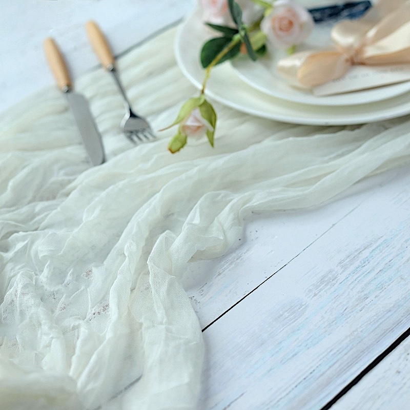 Ivory- 10 ft Cheesecloth Extra Long Table Runner Cotton Wedding Party - $31.88