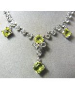 Vintage Deco Chaton Open Back Yellow Glass 15.5&quot; Necklace White 12K Gold... - £70.11 GBP