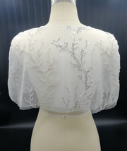 White Lace Cover-Ups Women Custom Embroidery Lace Wedding Sequin Shawl Wrap Cape image 2