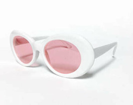 White Pink Lens Retro Oval Mod Thick Frame Sunglasses Clout Goggles Kurt Cobain - £7.60 GBP