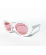 White Pink Lens Retro Oval Mod Thick Frame Sunglasses Clout Goggles Kurt... - £7.43 GBP