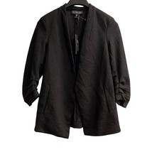 Rachel Zoe Blazer Womens M Black Textured Knit Jacket Ruched Sleeves Ope... - $38.39
