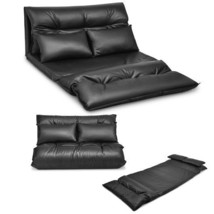 Foldable PU Leather Leisure Floor Sofa Bed with 2 Pillows-Black - $266.25 CAD