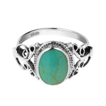 Elegant Vintage Oval Shaped Green Turquoise on .925 Sterling Silver Ring - 9 - £14.06 GBP