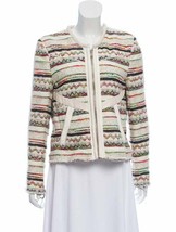 IRO Elomi Multicolor Silk Blend Embroidered White Leather Trim Jacket Zi... - £131.74 GBP