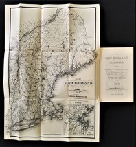 1902 Antique New England History Gazetteer W Foldout Map Rr Cities Towns Village - £98.65 GBP
