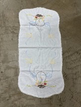 Vintage Embroidered Table Runner Dresser Scarf Basket Design 16x33” - £6.65 GBP