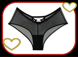 M Black All Mesh Gold Open Heart Very Sexy Victoria&#39;s Secret Cheeky Pantie Rare - £9.99 GBP