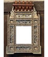 Vintage Wall Mounted Mirror Beech Wood Frame Inlaid Mother of Pearl - £559.01 GBP