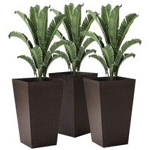 Set of 3 - Brown Faux Rattan Plastic Tall Large Flower Pots - $3,877.91 MXN