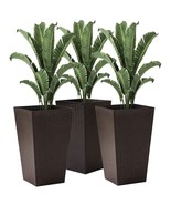 Set of 3 - Brown Faux Rattan Plastic Tall Large Flower Pots - $3,890.25 MXN