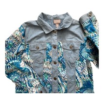 Chico&#39;s Jacket Womens Size XL ( Chicos 3) Blue Floral Trucker Short Ligh... - $257.11 MXN