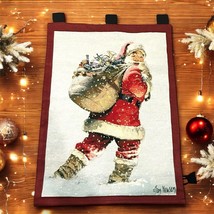 Christmas Wall Hanging Tapestry Tom Newsom Holiday Wishes Sants 36in x 26in - $37.39