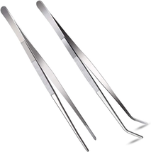 2 Pcs 12 Inch Long Handle Stainless Steel Straight and Curved Tweezers Nippers,  - £8.94 GBP