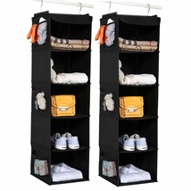 2 Pack Hanging Closet Organizer, 5 Shelves Hanging Storage With 6 Side P... - £34.36 GBP