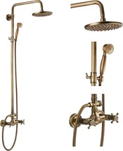 Brushed Gold Shower Fixture, An 8-Inch Rainfall Shower Head, And A Cross Handle - £173.77 GBP