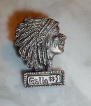 Vintage Pewter Indian Head Tack Hat Lapel Pin GALLO #1 - £9.30 GBP