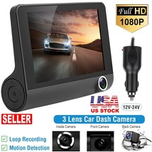 4 &quot; 1080P 3 Lens Car DVR Video Dash Cam Front/Inside Camera Motion Detec... - £47.15 GBP
