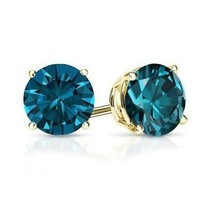 3.75Ct Simulated Blue Diamond 14K Yellow Gold Plated Stud Earrings Screw Back - £33.97 GBP