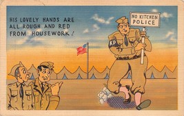 Comic Military Police No Kitchen KP Housework Linen Postcard - $9.89