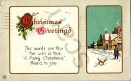 Early 1900&#39;s Christmas Greetings To A Friend Holiday Embossed Postcard PM 1917 - £20.24 GBP