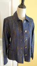 CHICO&#39;S Ornate Dark Blue/Gray Cotton Blend Relaxed Fit Jacket (Size 1) - $24.40
