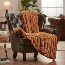 Chanasya Ruched Luxurious Soft Faux Fur Throw Blanket - Fuzzy Plush And Elegant - £62.18 GBP