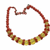 Vintage Plastic Celluloid Beaded Necklace Yellow Orange Strand Mod Geo atomic - £22.17 GBP