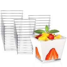 50 Pack 3.8 Oz Square Clear Plastic Dessert Cups Small Clear Plastic Tumbler Cup - £18.52 GBP