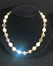 VINTAGE Vendome White Simulated Pearl Necklace AB Crystal, Gold Tone 20” - £67.70 GBP
