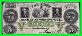 1800&#39;S $5 State Bank Of New Brunswick New Jersey Obsolete Note ~ Very HTF - £154.79 GBP