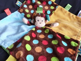 Taggies Monkey Lovey Yellow Blue Patchkin Pals Bright Security Blanket B... - $13.18