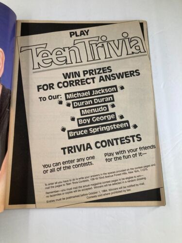 VTG Teen Trivia Magazine Fall 1984 Vol 1 #1 Michael Jackson No Label ...