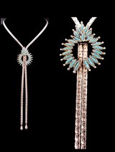 Vintage Goldette Necklace silver turquoise bolo Indian style lariat Turquoise pe - £67.22 GBP