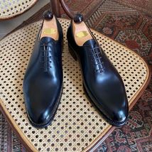 New Handmade Men&#39;s Blue Leather Plain Toe Lace up Dress Formal Shoes for Men - £104.49 GBP