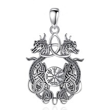 925 Sterling Silver Viking Dragon Necklace for Man Women Celtic Knot Compass Amu - £29.97 GBP