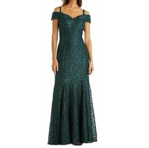 R&amp;M Richards Womens 14 Hunter Green Glitter Cold Shoulder Gown Dress NWT CE57 - £53.72 GBP