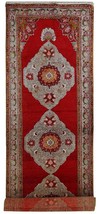 Handmade vintage Turkish Oushak runner 3.6&#39; x 11.1&#39; (110cm x 340cm) 1940... - $786.05