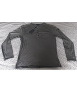 John Varvatos Mens T-Shirt Gray Green Henley Long Sleeve Vintage Wash Si... - $69.34 CAD