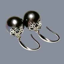 Fabulous Round 10 - 10.5mm Edison Natural Purple Black Blue Pearl Earrings - £86.20 GBP