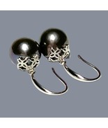 Fabulous Round 10 - 10.5mm Edison Natural Purple Black Blue Pearl Earrings - £86.79 GBP