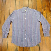 PETER MILLAR Shirt Men&#39;s Size L Button Up Long Sleeve Purple Plaid 100% Cotton - £13.92 GBP